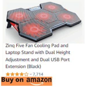 Zinq Five Fan Cooling Pad and Laptop Stand with Dual Height Adjustment and Dual USB Port Extension (Black)